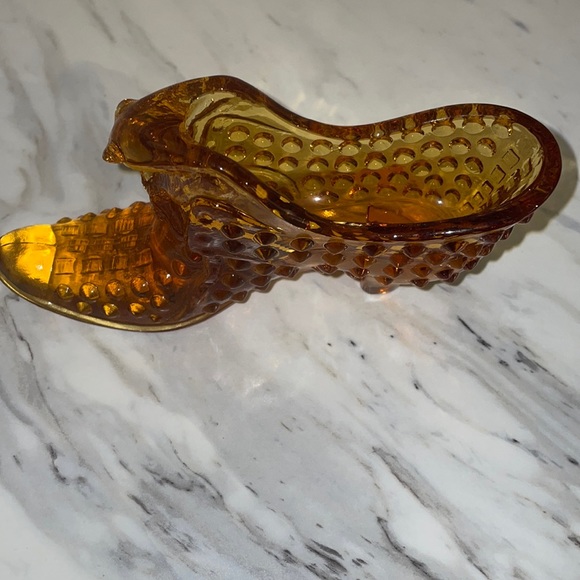 Fenton Accents Fenton Amber Glass Kitten Slipper Shoe Cat Head